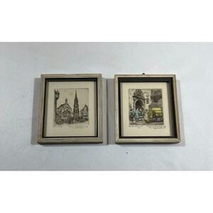 Willi von Foerster Signed Miniature Etchings Nuremberg Rothenburg Framed German